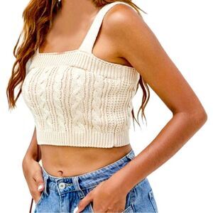 Takara Crop Tank Sweater Top Cable Knit Cream Size S